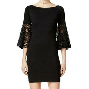Bar III Dress M Anthracite Black Lace Bell Sleeves Back Zipper Stretch New